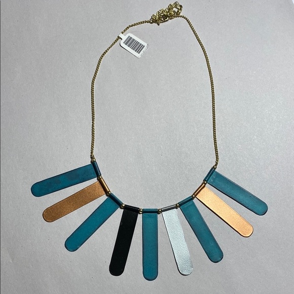 Fairtrade Gold and Green Statement Necklace with Fan Design and Gold Chain boho - Picture 1 of 8